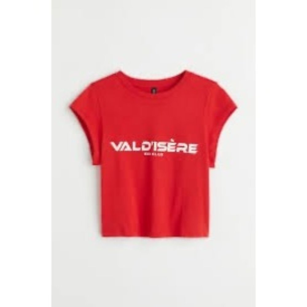 Divided Shirt Womens Large Red Valdisere Ski Club Short Jersey Crop Top Crewneck